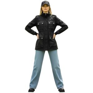 Avec Les Filles Military Cargo Jacket Black Sz S Fleece Lined Hidden Hoodie